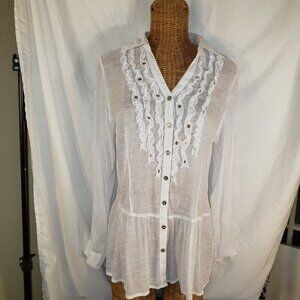 Christopher & Banks White Ruffled Blouse - Size M